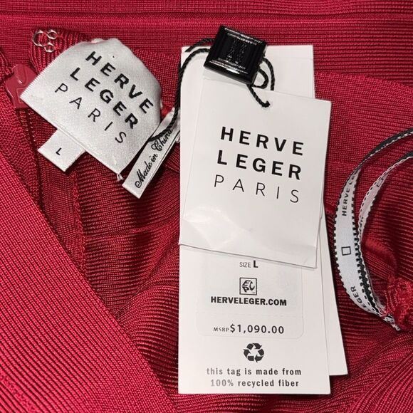 NWT Herve Leger ICON BANDAGE HALTER GOWN Large Rio Red - Picture 14 of 16